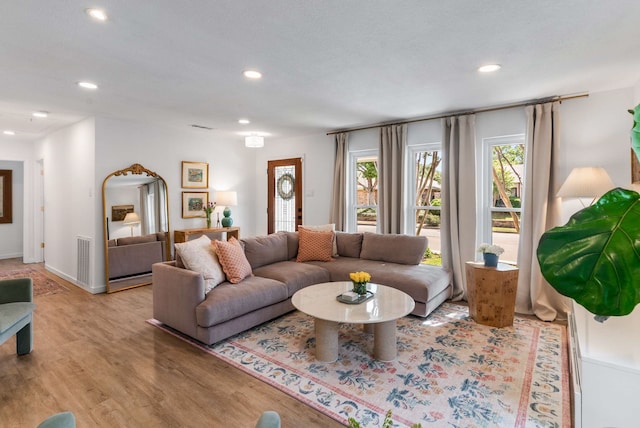 1236 Richland Oaks Dr, Richardson, TX 75081 - living room with recessed lighting, wood finished floors, and baseboards