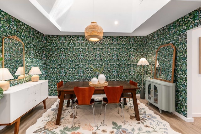 1236 Richland Oaks Dr, Richardson, TX 75081 - dining room with wallpapered walls, baseboards, and wood finished floors