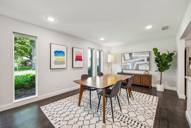 3121 Ponder Dr, Dallas, TX 75229 - dining space featuring dark wood-type flooring, baseboards, and recessed lighting