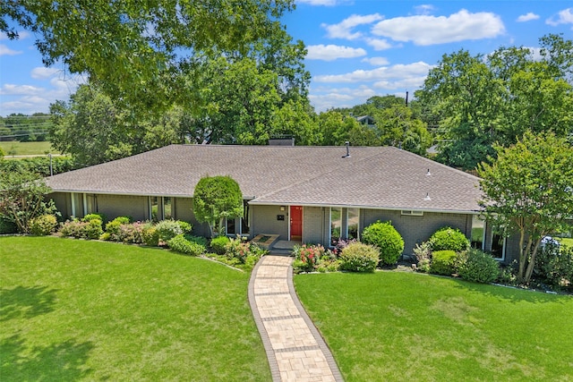 3121 Ponder Dr, Dallas, TX 75229 - ranch-style house featuring a front lawn, brick siding, and a shingled roof