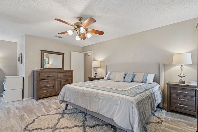 140 Amory Dr, Benbrook, TX 76126 - bedroom featuring light wood-style floors, a textured ceiling, a ceiling fan, and baseboards