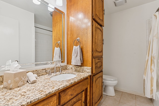 140 Amory Dr, Benbrook, TX 76126 - full bathroom featuring vanity, toilet, tile patterned floors, baseboards, and shower / tub combo with curtain