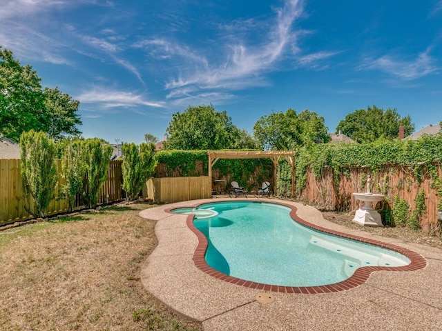 750 Pulitzer Ln, Allen, TX 75002 - view of swimming pool featuring a fenced backyard, a pool with connected hot tub, and a pergola