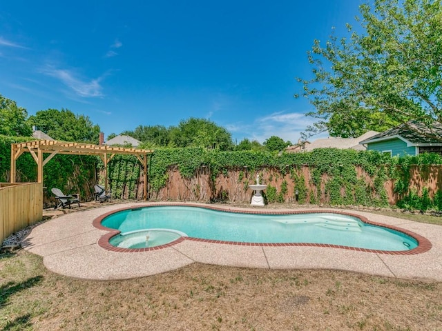 750 Pulitzer Ln, Allen, TX 75002 - view of pool featuring a fenced backyard, a pergola, and a pool with connected hot tub