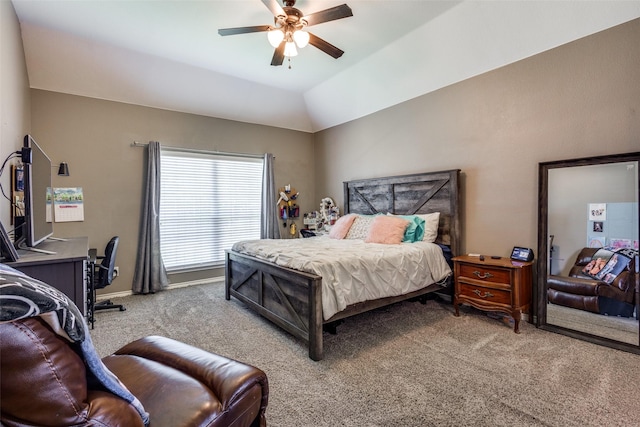 8405 White Stallion Trl, Mckinney, TX 75070 - carpeted bedroom with a ceiling fan, a desk, and lofted ceiling