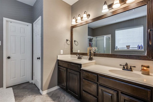 8405 White Stallion Trl, Mckinney, TX 75070 - full bath with double vanity, a stall shower, and baseboards