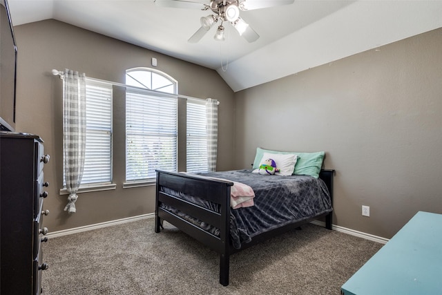 8405 White Stallion Trl, Mckinney, TX 75070 - carpeted bedroom featuring lofted ceiling, ceiling fan, and baseboards