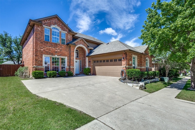 8405 White Stallion Trl, Mckinney, TX 75070 - traditional-style house featuring brick siding, a garage, concrete driveway, and a shingled roof