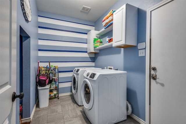 8405 White Stallion Trl, Mckinney, TX 75070 - laundry room featuring washing machine and dryer, cabinet space, and baseboards