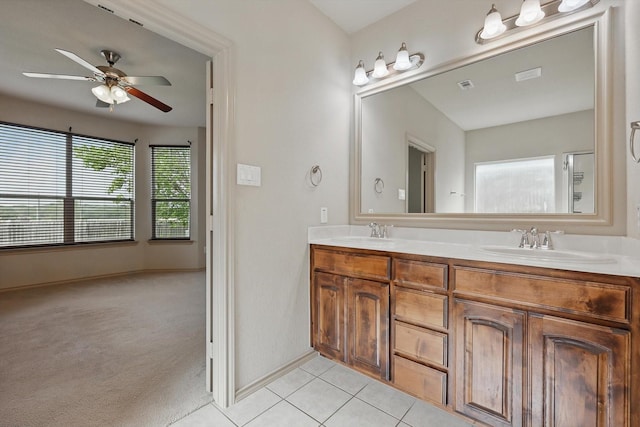 3512 Hornbeam St, Denton, TX 76226 - bathroom with double vanity, a ceiling fan, and tile patterned flooring