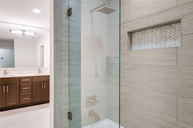 7278 Joyce Way, Dallas, TX 75225 - full bathroom with double vanity and shower / bath combination with glass door