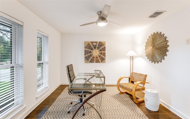 7278 Joyce Way, Dallas, TX 75225 - office featuring wood finished floors, baseboards, and a ceiling fan