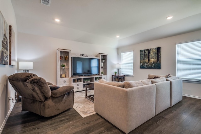 1316 Briar Hill Dr, Denton, TX 76207 - living room with dark wood-type flooring, recessed lighting, and baseboards