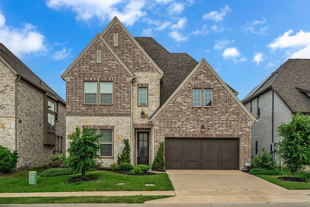 7819 Uxbridge Dr, Irving, TX 75063 - view of front of home with brick siding, driveway, stone siding, and a front yard