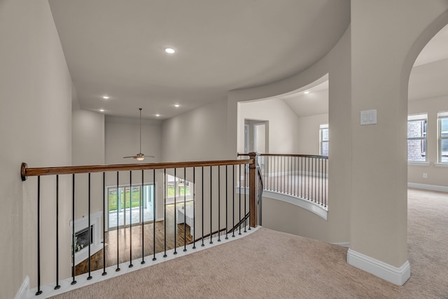 7819 Uxbridge Dr, Irving, TX 75063 - hall featuring carpet flooring, arched walkways, recessed lighting, and baseboards