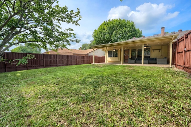 250 E Bancroft Dr, Garland, TX 75040 - view of yard with ceiling fan, a patio area, and an outdoor hangout area