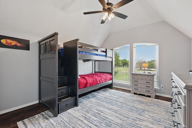 1000 Van Zandt Ct, Haslet, TX 76052 - bedroom with dark wood-type flooring, baseboards, lofted ceiling, and ceiling fan
