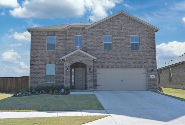 186 Dogwood Ave, Rhome, TX 76078 - traditional-style home with brick siding, an attached garage, and concrete driveway