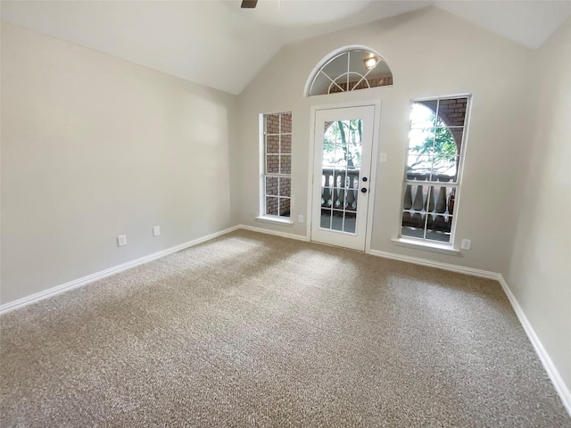 6029 Bellaire Dr, Benbrook, TX 76132 - carpeted spare room with ceiling fan and vaulted ceiling