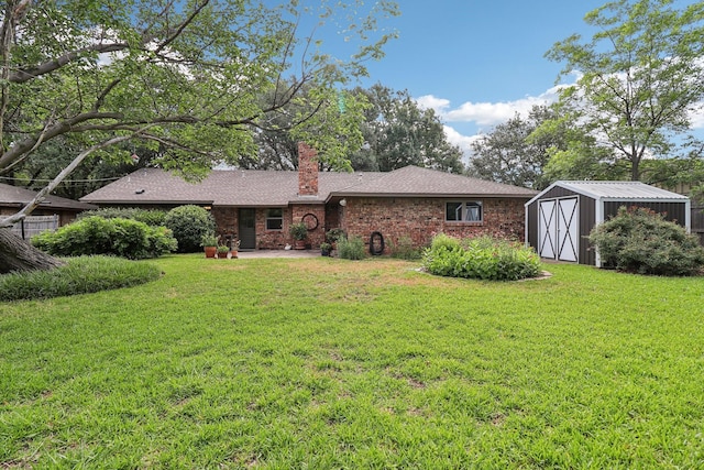 1113 Stanley St, Denton, TX 76201 - view of front of home featuring a chimney, a patio area, a front yard, brick siding, and roof with shingles