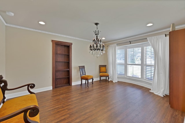 2612 Windsor Pl, Plano, TX 75075 - sitting room featuring a chandelier, wood finished floors, recessed lighting, crown molding, and baseboards