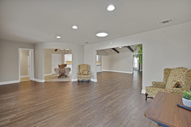 2612 Windsor Pl, Plano, TX 75075 - sitting room featuring a chandelier, recessed lighting, baseboards, and dark wood-style floors