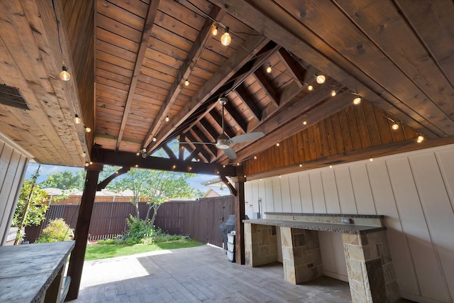 2612 Windsor Pl, Plano, TX 75075 - view of patio / terrace with ceiling fan and an outdoor kitchen