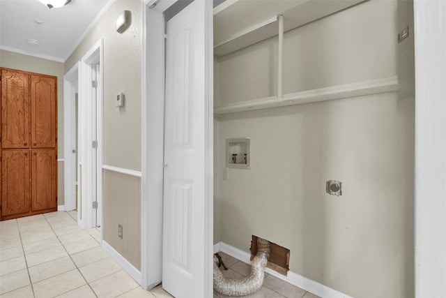 106 King Ave, Howe, TX 75459 - washroom featuring hookup for an electric dryer, washer hookup, light tile patterned floors, and crown molding