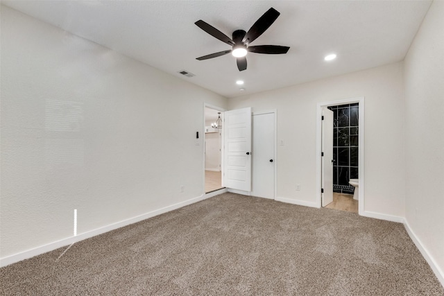 1628 Florence St, Arlington, TX 76010 - unfurnished bedroom featuring carpet flooring, recessed lighting, baseboards, ensuite bath, and ceiling fan