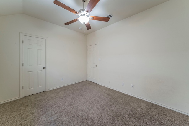 232 Lovers Path Dr, Springtown, TX 76082 - unfurnished room with carpet flooring, ceiling fan, baseboards, and vaulted ceiling