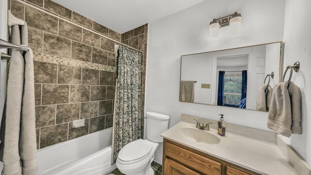 120 Oak Hollow Ct S, Azle, TX 76020 - bathroom featuring toilet, vanity, and shower / bath combo with shower curtain