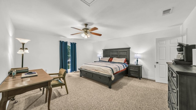 120 Oak Hollow Ct S, Azle, TX 76020 - bedroom with light carpet, a ceiling fan, an office area, and baseboards