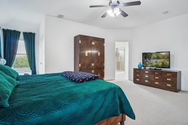 4028 Burwood Dr, Fort Worth, TX 76262 - bedroom with light carpet and a ceiling fan