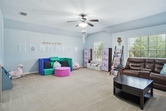 4028 Burwood Dr, Fort Worth, TX 76262 - living area with plenty of natural light, carpet floors, and ceiling fan