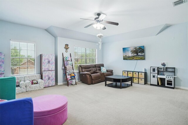 4028 Burwood Dr, Fort Worth, TX 76262 - living area with carpet flooring, plenty of natural light, and ceiling fan