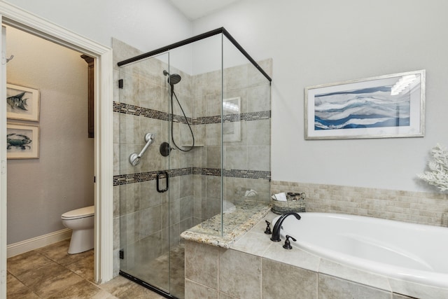 4328 Waterstone Rd, Fort Worth, TX 76244 - full bathroom featuring a bath, toilet, a stall shower, and tile patterned floors