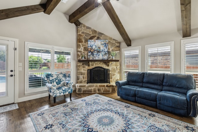 4328 Waterstone Rd, Fort Worth, TX 76244 - living room featuring a stone fireplace, wood finished floors, and baseboards