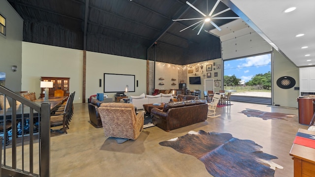 TBD Vz County Road 4418, Canton, TX 75103 - living area with high vaulted ceiling, concrete flooring, and recessed lighting