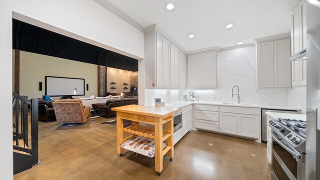 TBD Vz County Road 4418, Canton, TX 75103 - kitchen featuring range with two ovens, finished concrete flooring, a sink, white cabinetry, and light countertops