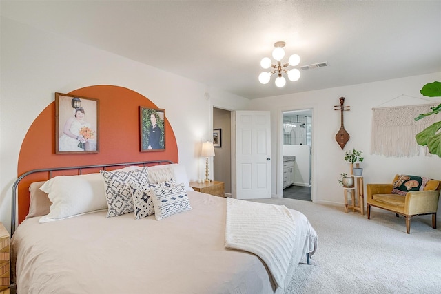 6325 Wallingford Dr, Fort Worth, TX 76133 - bedroom featuring carpet, a chandelier, ensuite bathroom, and baseboards