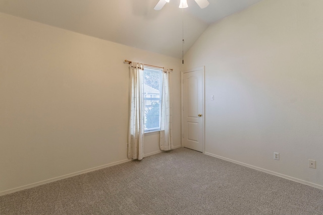 3528 Whitney Way, Hurst, TX 76054 - spare room with ceiling fan, light colored carpet, lofted ceiling, and baseboards