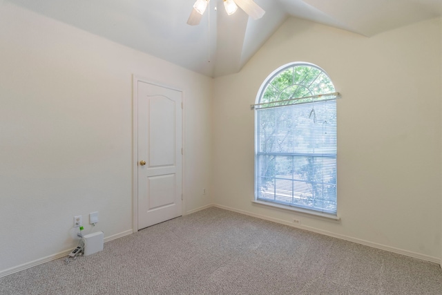 3528 Whitney Way, Hurst, TX 76054 - unfurnished room featuring carpet floors, ceiling fan, vaulted ceiling, and baseboards