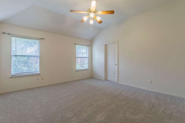 3528 Whitney Way, Hurst, TX 76054 - empty room with a ceiling fan, light colored carpet, baseboards, and lofted ceiling