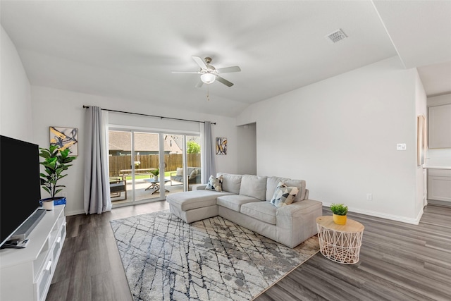 511 Rock Creek Dr, Princeton, TX 75407 - living area featuring ceiling fan, wood finished floors, baseboards, and vaulted ceiling