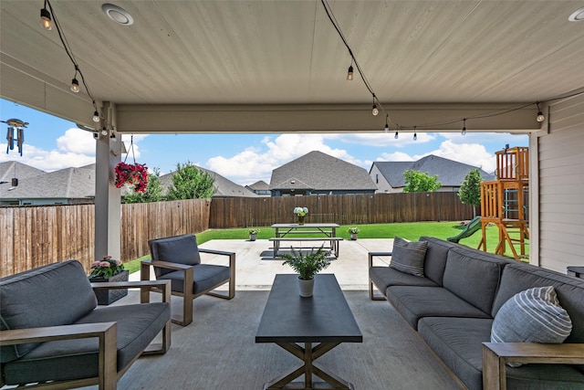 511 Rock Creek Dr, Princeton, TX 75407 - view of patio / terrace with an outdoor living space and a playground