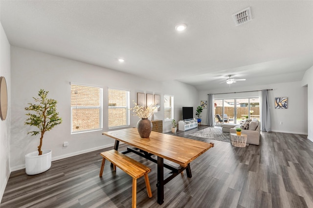 511 Rock Creek Dr, Princeton, TX 75407 - dining room with a ceiling fan, dark wood-style flooring, baseboards, and recessed lighting