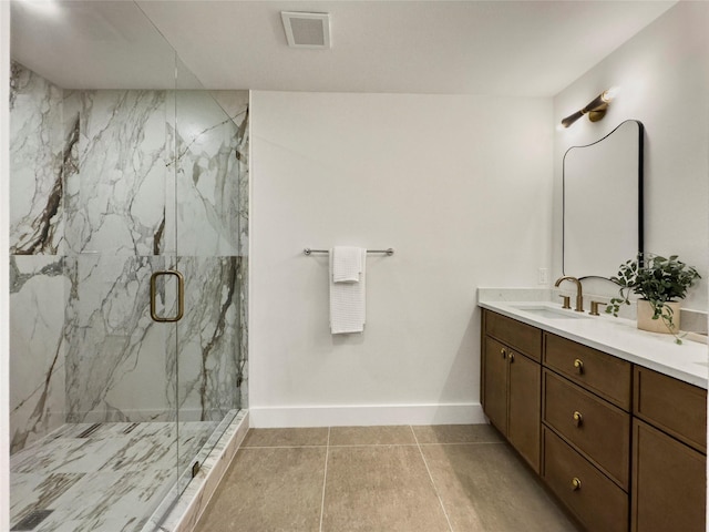 15616 Terrace Lawn Cir, Dallas, TX 75248 - full bath with baseboards, vanity, a marble finish shower, and tile patterned floors