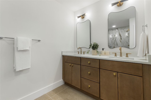 15616 Terrace Lawn Cir, Dallas, TX 75248 - full bath featuring double vanity, baseboards, and tile patterned floors