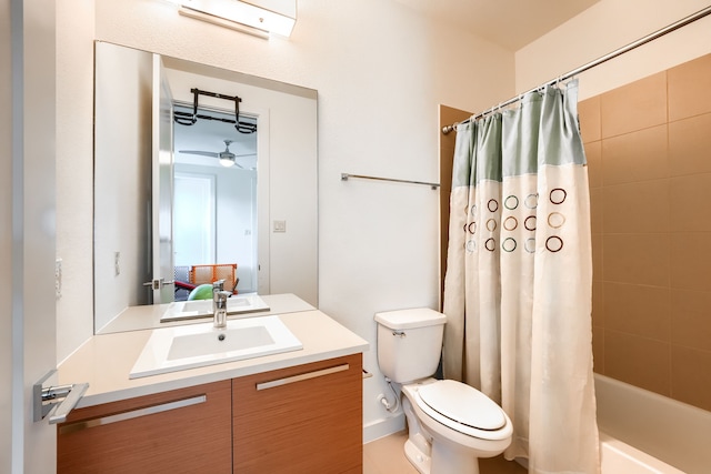 3711 Pistol Creek Dr, Frisco, TX 75034 - full bath with toilet, vanity, shower / bath combination with curtain, and a ceiling fan