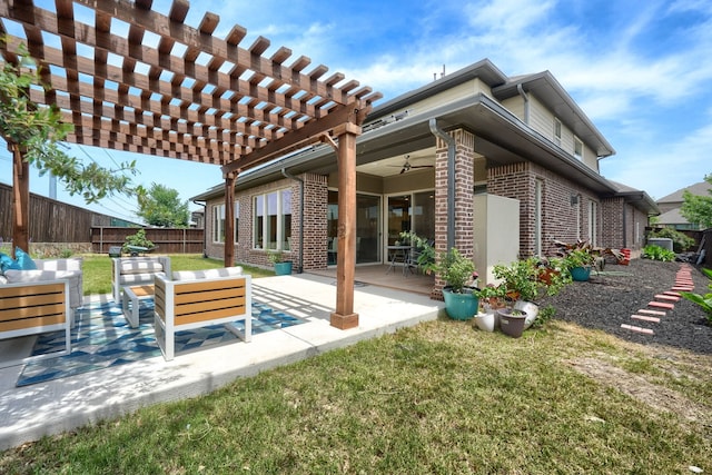 3711 Pistol Creek Dr, Frisco, TX 75034 - view of patio with an outdoor hangout area, a pergola, and a ceiling fan